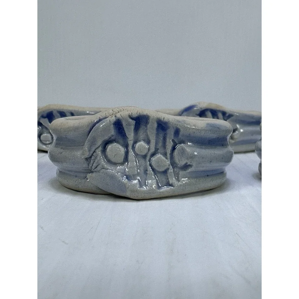 Handmade Pottery Napkin Rings Set of 4 Natural with Blue Accent
